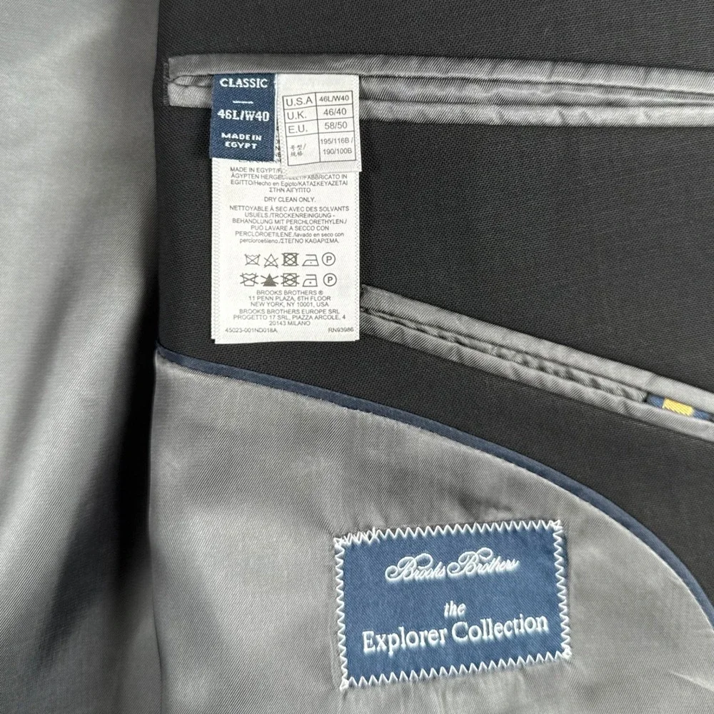 NEW Brooks Brothers Men 46L (40x34) Black Explorer Vitale Barberis Canonico Suit